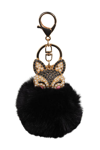 Fluff Crystal Fox Keychain in Black