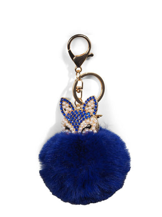 Fluff Crystal Fox Keychain in Royal Blue