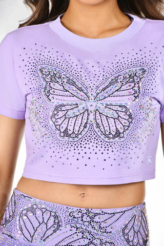 Crystal Couture Glimmerfly Crop Tee in Lavender