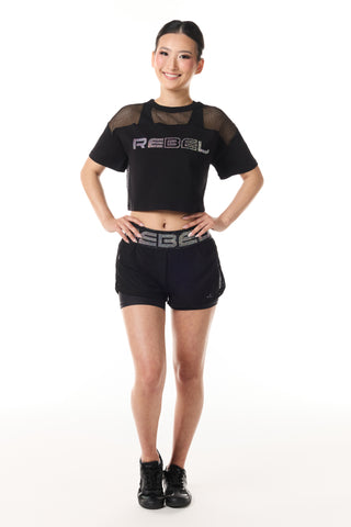 Grid Lock Cropped Mesh Tee