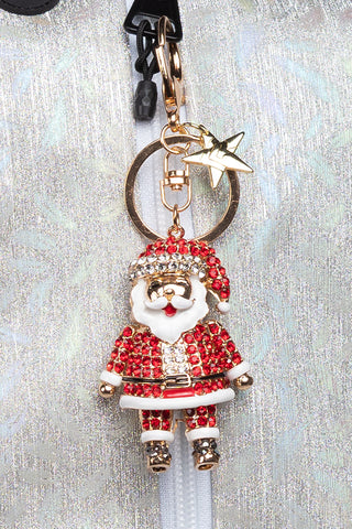 Crystal Santa Keychain in Red
