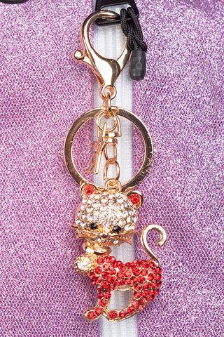 Crystal Kitten  Keychain in Red