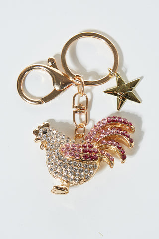 Crystal Chicken Keychain in Pink
