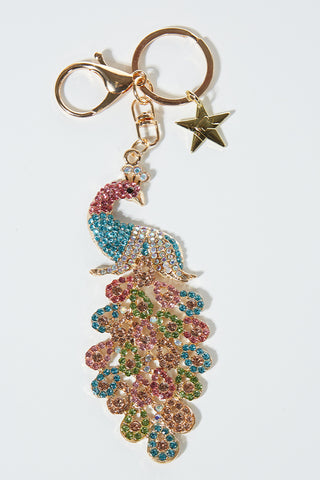 Cyrstal Peacock Keychain in Multicolor