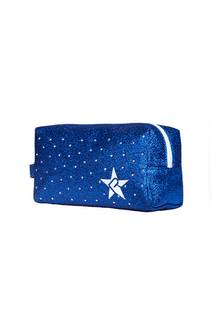 Royal Blue with Crystal Scatter Rebel Makeup Bag with White Zipper