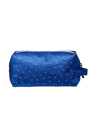 Royal Blue with Crystal Scatter Rebel Makeup Bag with White Zipper