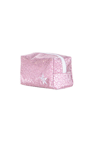 Leopard in Pink Rebel Makeup Bag with White Zipper