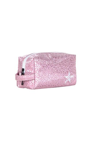 Leopard in Pink Rebel Makeup Bag with White Zipper