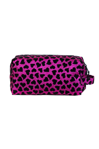 Velvet Sparkle in Fuchsia and Black Rebel Makeup Bag with Black Zipper