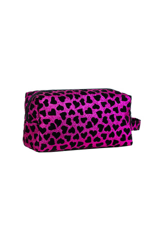 Velvet Sparkle in Fuchsia and Black Rebel Makeup Bag with Black Zipper