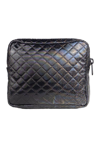 Quilted Sparkle Rebel Square Clutch with Black Zipper