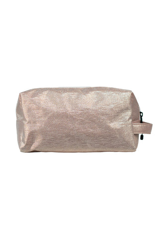 Sparkling Silk in Pink Champagne Rebel Makeup Bag with White Zipper