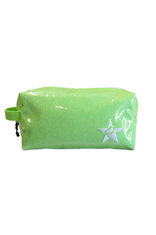 Glossy Neon Green Rebel Makeup Bag with White Zipper