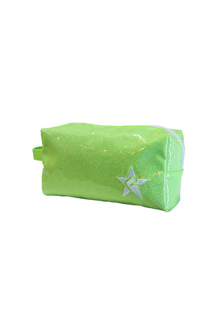 Glossy Neon Green Rebel Makeup Bag with White Zipper