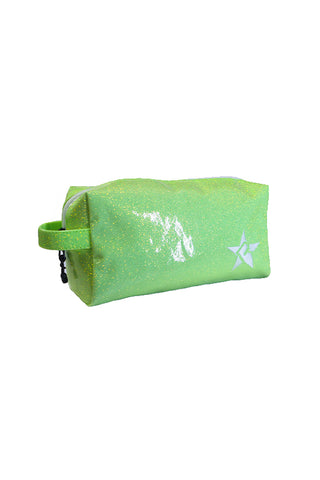 Glossy Neon Green Rebel Makeup Bag with White Zipper