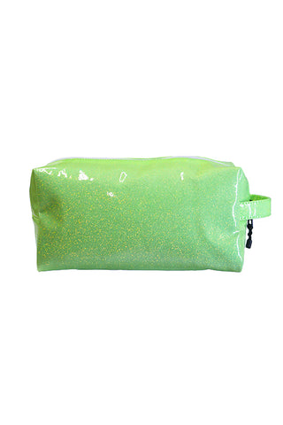 Glossy Neon Green Rebel Makeup Bag with White Zipper