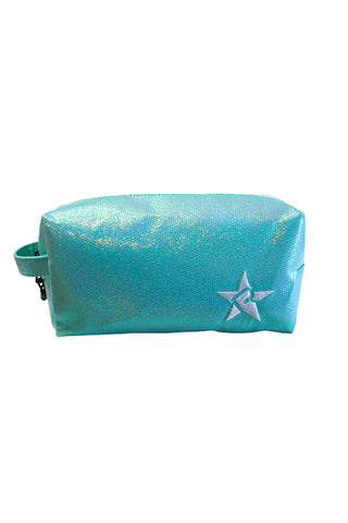 Glossy Pastel Aqua Rebel Makeup Bag with White Zipper