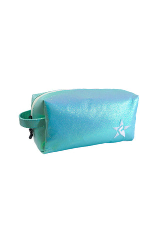 Glossy Pastel Aqua Rebel Makeup Bag with White Zipper