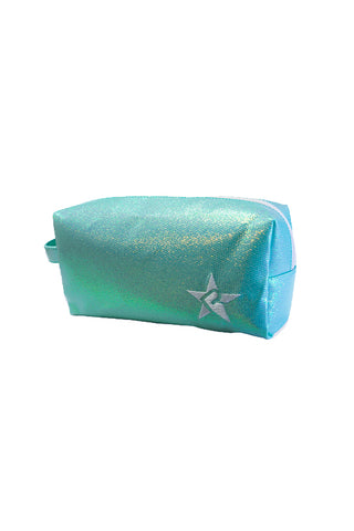 Glossy Pastel Aqua Rebel Makeup Bag with White Zipper