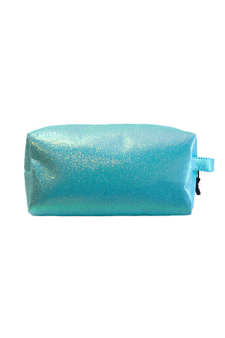 Glossy Pastel Aqua Rebel Makeup Bag with White Zipper