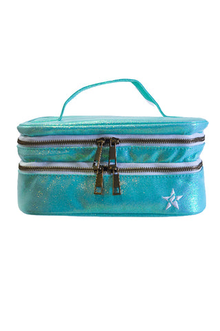 Glossy Pastel Aqua Rebel Glam & Go Travel Case with White Zipper