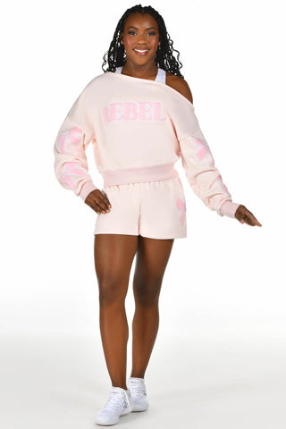 Natalia Off the Shoulder Pullover in Powder Pink