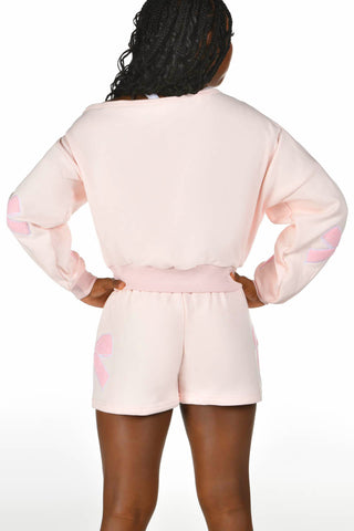 Natalia Off the Shoulder Pullover in Powder Pink
