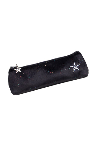 Velvet in Black Galaxy Sparkle Rebel Pencil/Brush Bag with Black Zipper