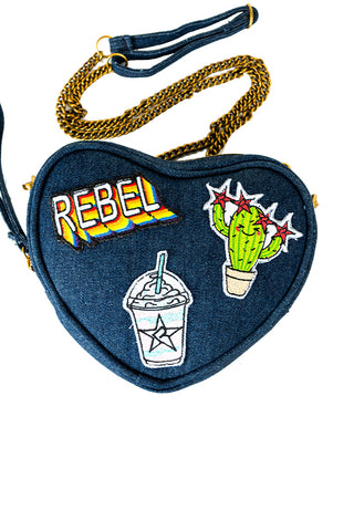 Denim Rebel Heart Crossbody Bag with Patches