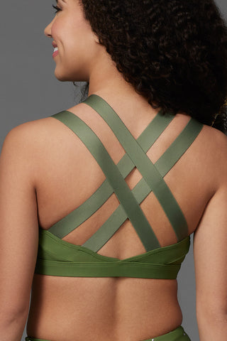 Janet Sports Bra in Army Green Crystal