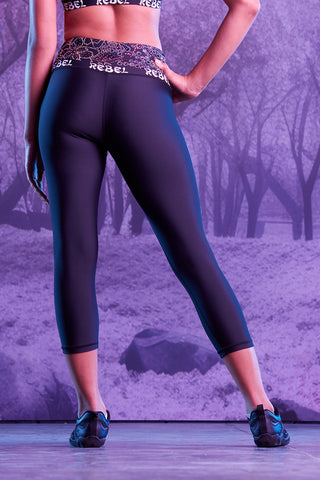 Cropped Crystal Couture Legging in Black Blossom - Special Order