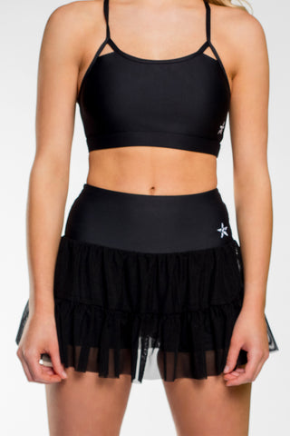 Tiered Mesh Flouncy Skirt in Black