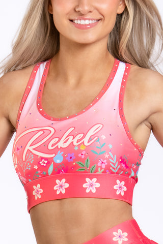 Rebel Athletics KCAC YL Youth Large Blue Floral Sports Bra Practice Wear  EUC