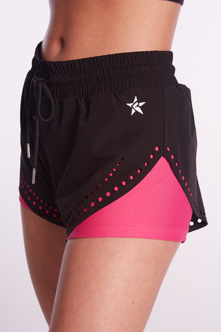 Layered Sport Short in Black and Hyper Pink