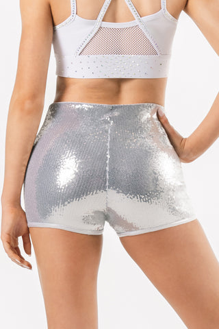 Spark Sequin Compression Shorts in Silver