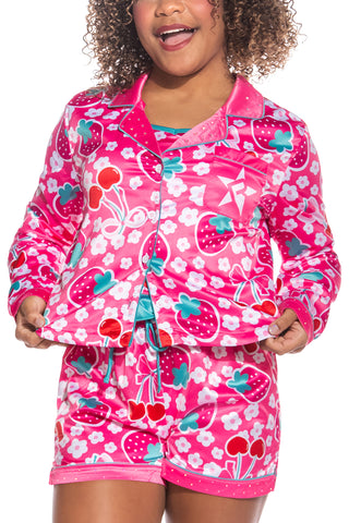 Berry Cherry Blast Long Sleeve PJ Top in Pink