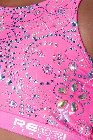 Sugar Plum Crystal Couture Sports Bra in Electric Pink