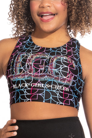 Black Girls Cheer Sports Bra in Waves