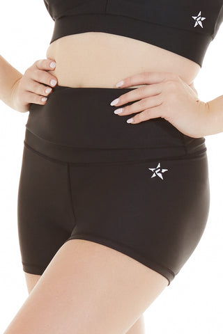 Fold-Over Compression Shorts in Black