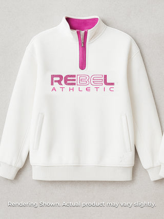 Quarter Zip Mom Pullover in White- SPECIAL ORDER