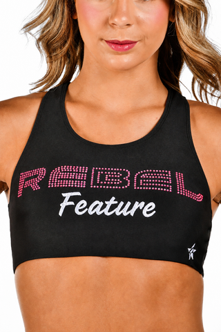 Rebel Feature Racer Back Sports Bra in Pink-SPECIAL ORDER