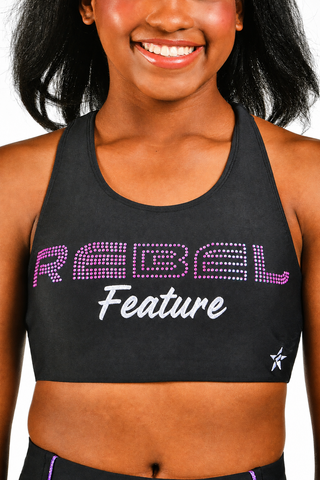 Rebel Feature Racer Back Sports Bra in Purple-SPECIAL ORDER