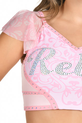 Kenzee Cap Sleeve Sports Bra in Powder Pink