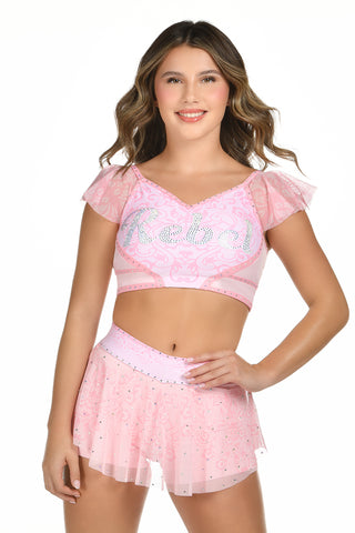 Kenzee Cap Sleeve Sports Bra in Powder Pink