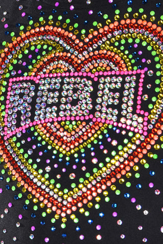 Rainbow Rebel Heart Racer Back Sports Bra in Black