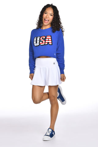 Rebel USA Cropped Pullover in Royal Blue