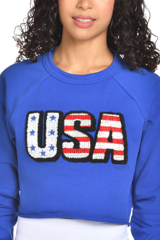 Rebel USA Cropped Pullover in Royal Blue