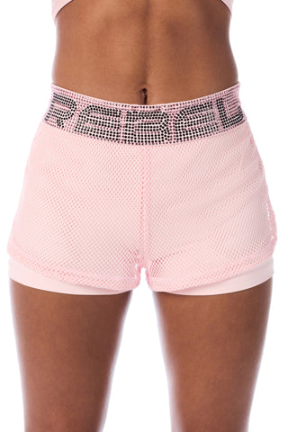 Sheer Energy Mesh Overlay Shorts in Pink