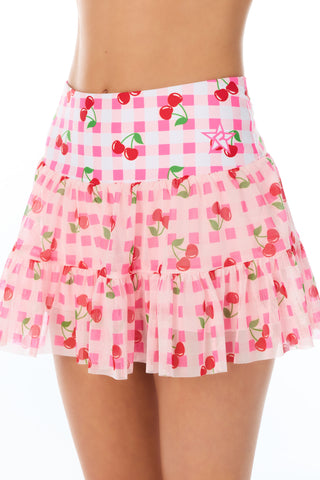 Very Cherry Mesh Overlay Skirt