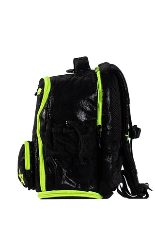 Faux Suede in Black Rebel Baby Dream Bag with Neon Green Zipper